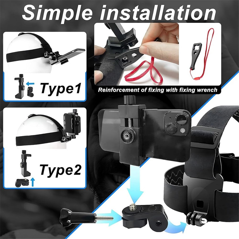 5-in-1 Action Camera Accessories Kit Head Strap with Phone Clip and Wrench for GoPro