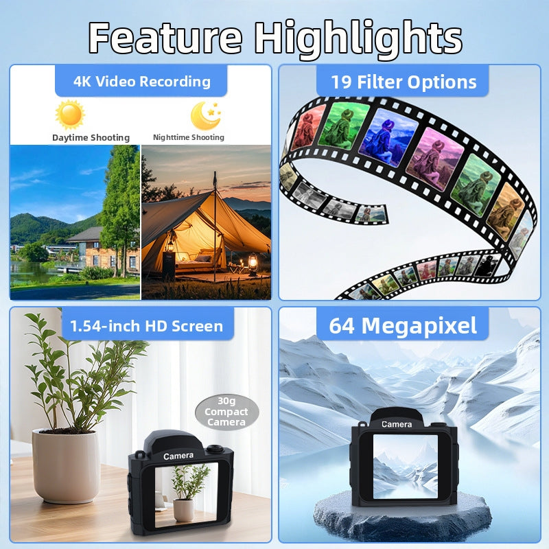 HJD-02 Mini Digital Camera For Kids Students 4K Video Recorder 64MP Portable Camera Travel Gift