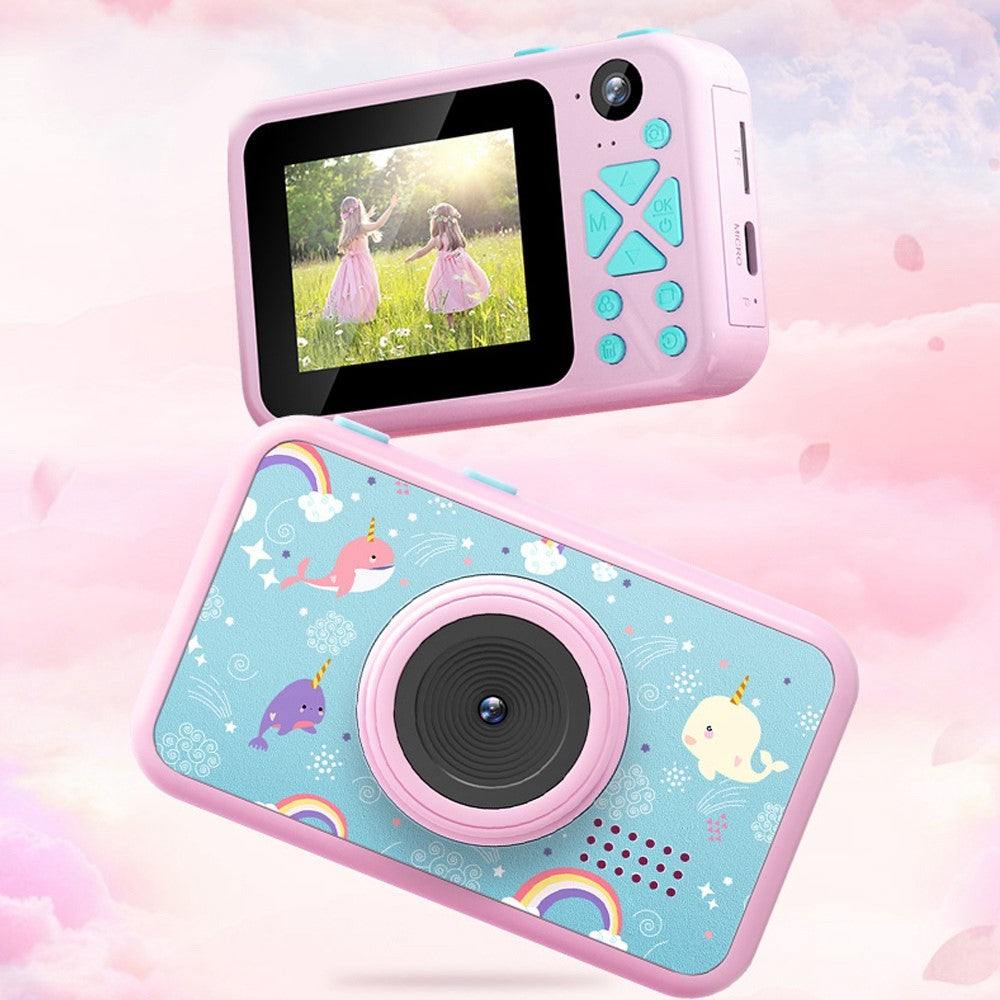 AD-G29D 2.4 inch Screen Kids Camera Front/Back Dual Camera Portable Handheld Mini Camera with Games/Filters/Frames
