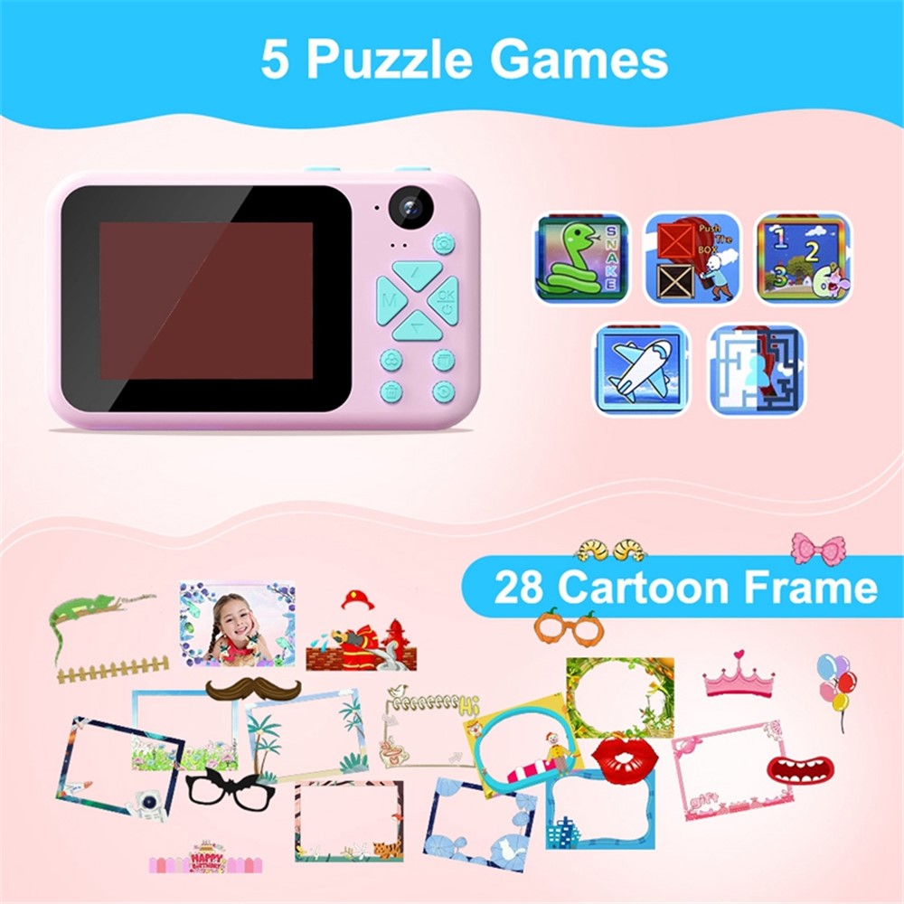 AD-G29D 2.4 inch Screen Kids Camera Front/Back Dual Camera Portable Handheld Mini Camera with Games/Filters/Frames