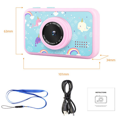 AD-G29D 2.4 inch Screen Kids Camera Front/Back Dual Camera Portable Handheld Mini Camera with Games/Filters/Frames