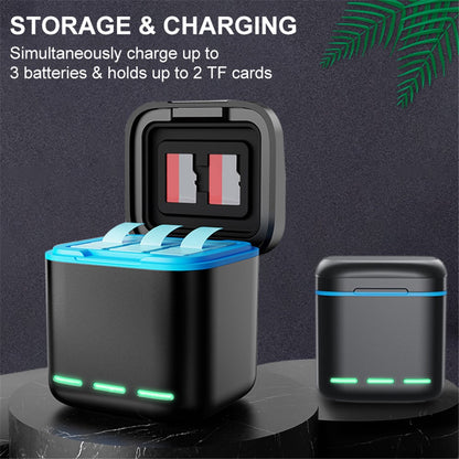 GP-810 For GoPro Hero 5 / 6 / 7 / 8 Rechargeable 3-Battery Charger Station Storage Case