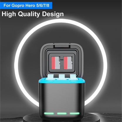 GP-810 For GoPro Hero 5 / 6 / 7 / 8 Rechargeable 3-Battery Charger Station Storage Case