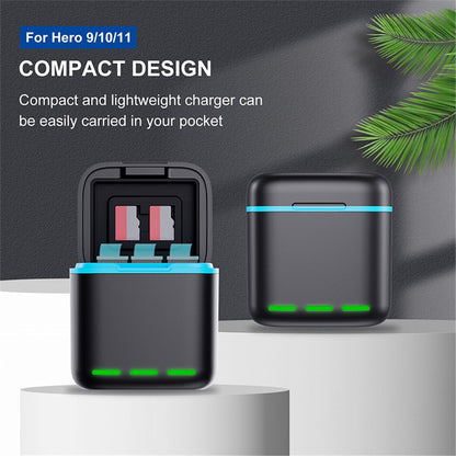 GP-910 Charging Box for GoPro Hero 11 / 10 / 9 Sports Camera Three Battery Storage Case