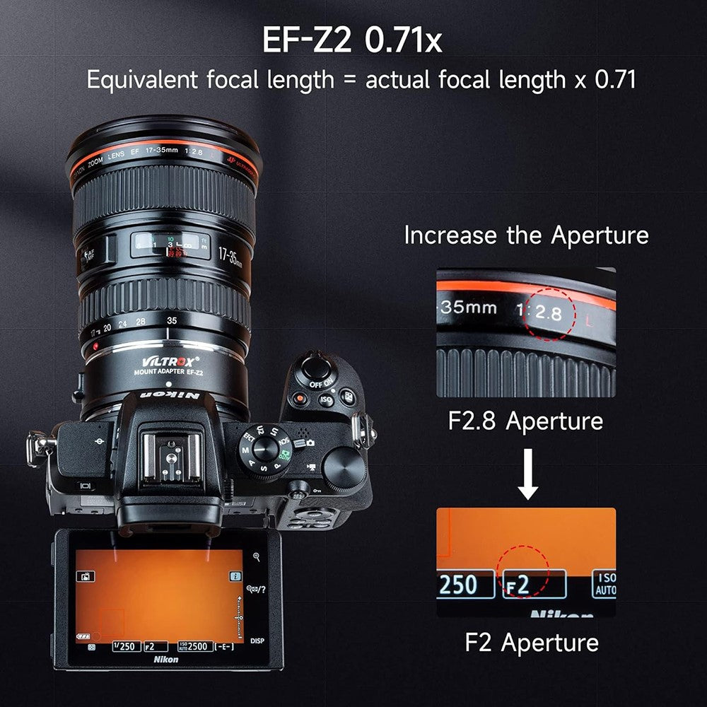 VILTROX EF-Z2 For Canon EF to Nikon Z Mount 0.71X Auto Focus Camera Lens Mount Adapter