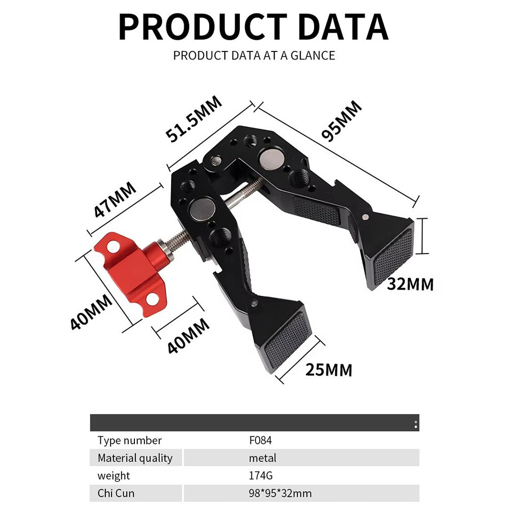F084 Universal Photography Light Stand Clamp Metal Hot Shoe Mount Multi-Function Crab Clamp