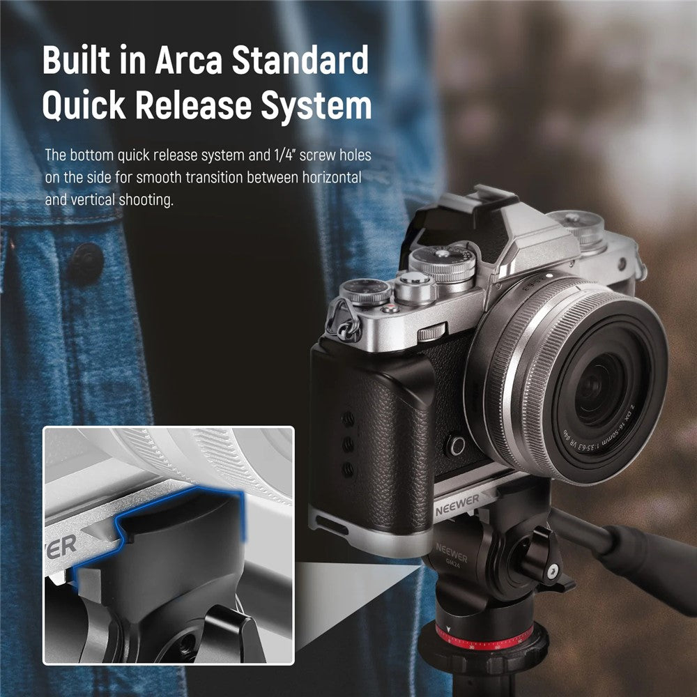 NEEWER VS108 L-Shaped Vertical Shooting Bracket for Nikon Zfc Mirrorless Camera Grip with Quick Release Plate