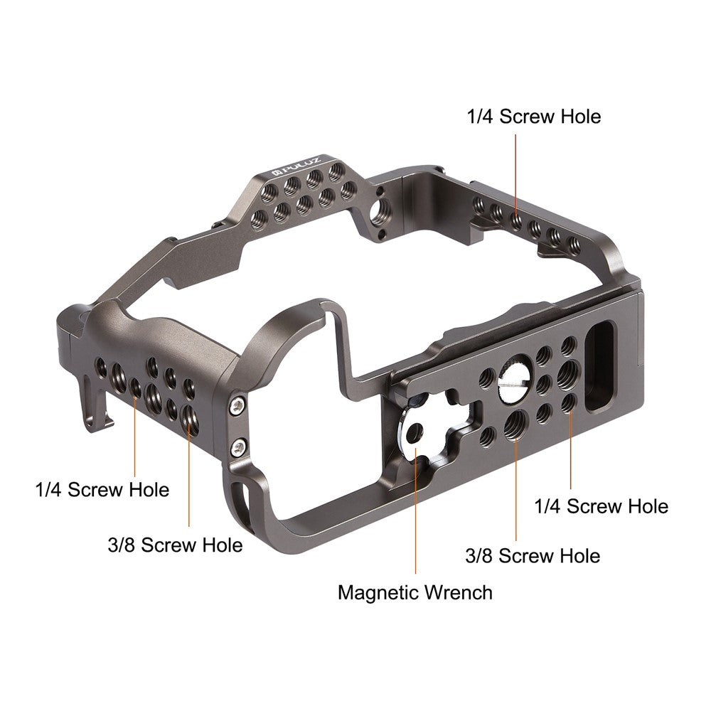 PULUZ PU3069GT For Canon EOS R5  /  EOS R6 Aluminum Alloy Camera Rabbit Cage with 1 / 4 3 / 8 Inch Threaded Holes