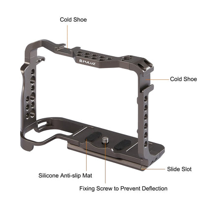 PULUZ PU3069GT For Canon EOS R5  /  EOS R6 Aluminum Alloy Camera Rabbit Cage with 1 / 4 3 / 8 Inch Threaded Holes