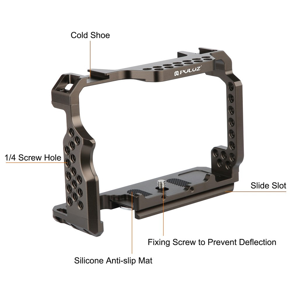 PULUZ PU3073GT For Sony Alpha 7 III CNC Aluminum Alloy Camera Rabbit Cage with 1 / 4 3 / 8 Inch Threaded Holes