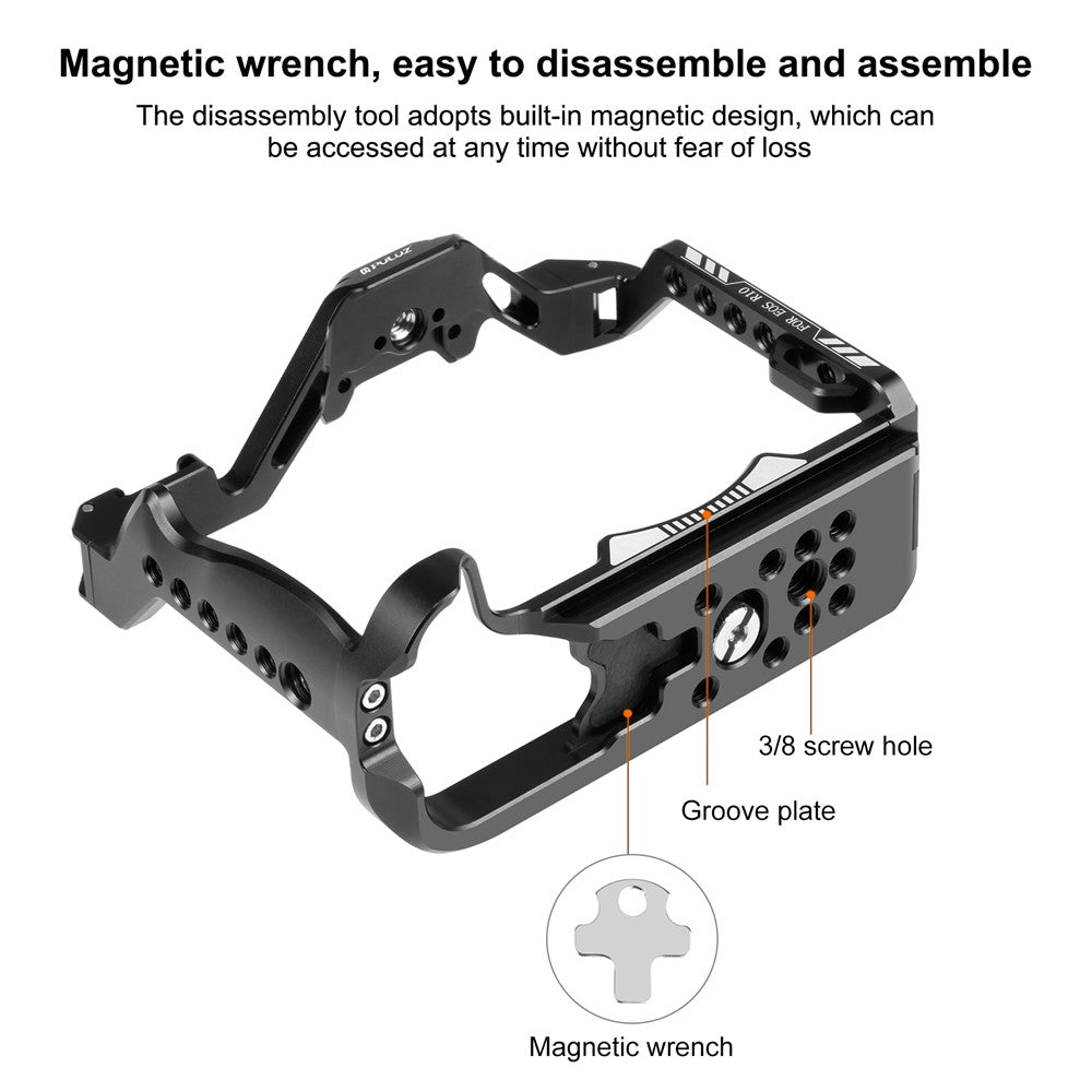 PULUZ PU3107B For Canon EOS R10 Camera Aluminum Alloy Rabbit Cage with 1 / 4 3 / 8 Inch Screw Hole