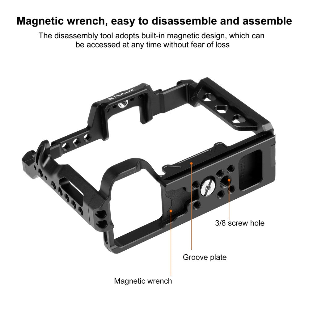 PULUZ PU3105B For Sony A7 IV / A7R III Camera Aluminum Alloy Rabbit Cage 1 / 4 3 / 8 Inch Screw Hole Protective Cage