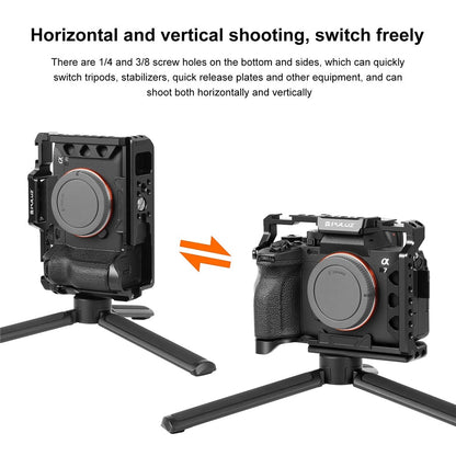PULUZ PU3105B For Sony A7 IV / A7R III Camera Aluminum Alloy Rabbit Cage 1 / 4 3 / 8 Inch Screw Hole Protective Cage