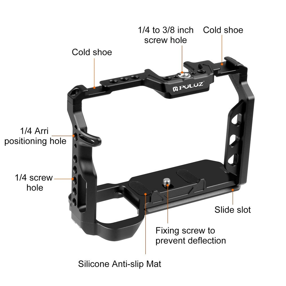 PULUZ PU3105B For Sony A7 IV / A7R III Camera Aluminum Alloy Rabbit Cage 1 / 4 3 / 8 Inch Screw Hole Protective Cage
