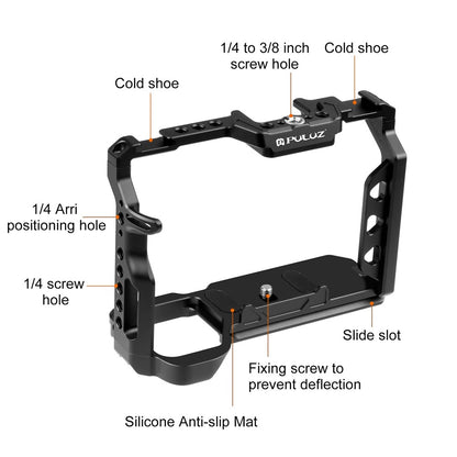 PULUZ PU3105B For Sony A7 IV / A7R III Camera Aluminum Alloy Rabbit Cage 1 / 4 3 / 8 Inch Screw Hole Protective Cage
