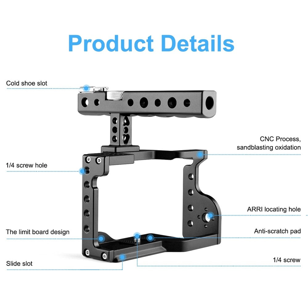 PULUZ PU3053B For Sony Alpha 6600 Camera Aluminum Alloy Rabbit Cage Stabilizer with Handle Grip