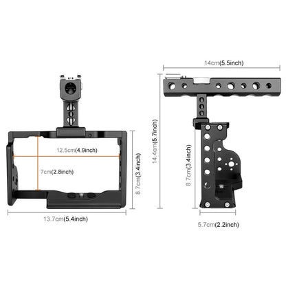 PULUZ PU3053B For Sony Alpha 6600 Camera Aluminum Alloy Rabbit Cage Stabilizer with Handle Grip