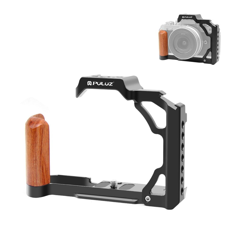 PULUZ PU3112B For Nikon Z fc Cold Shoe Mount Aluminum Alloy Camera Rabbit Cage with Wooden Handle