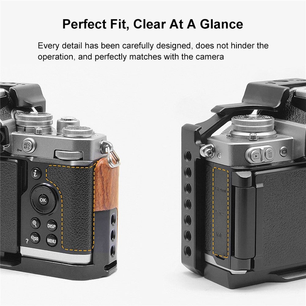 PULUZ PU3112B For Nikon Z fc Cold Shoe Mount Aluminum Alloy Camera Rabbit Cage with Wooden Handle