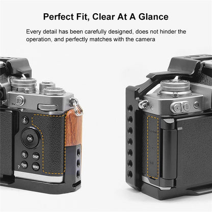 PULUZ PU3112B For Nikon Z fc Cold Shoe Mount Aluminum Alloy Camera Rabbit Cage with Wooden Handle