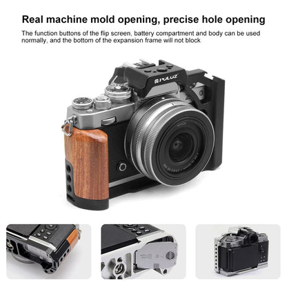 PULUZ PU3112B For Nikon Z fc Cold Shoe Mount Aluminum Alloy Camera Rabbit Cage with Wooden Handle