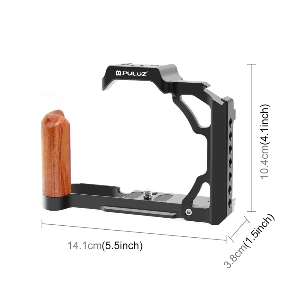 PULUZ PU3112B For Nikon Z fc Cold Shoe Mount Aluminum Alloy Camera Rabbit Cage with Wooden Handle