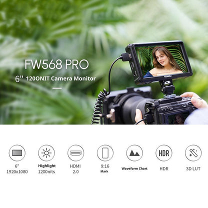 FEELWORLD FW568 PRO 6 Inch Camera Monitor 1200nit High Brightness HD Display Screen for DSLR / Mirrorless Cameras