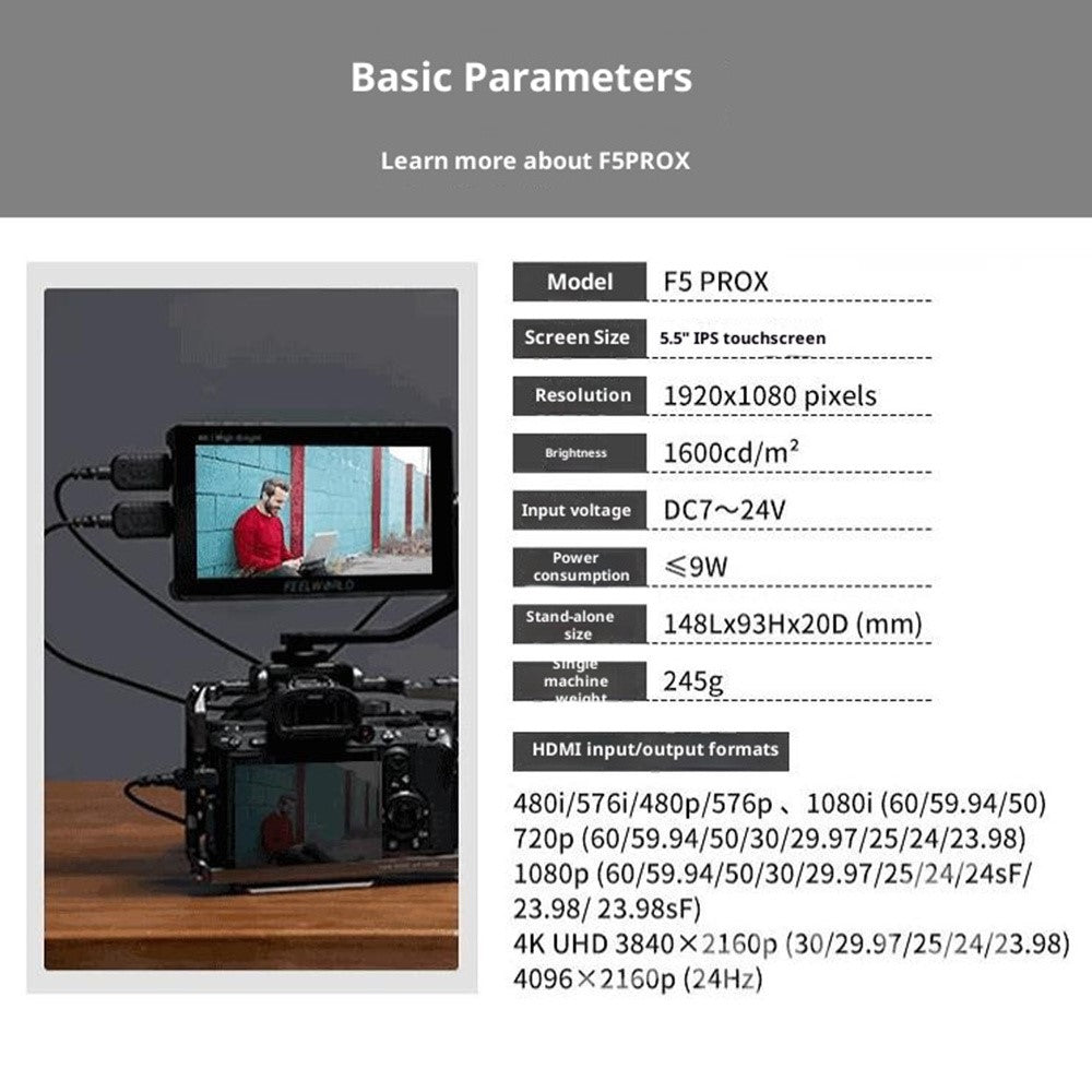 FEELWORLD F5PROX 5.5 Inch 4K HD Monitor 1600nit for DSLR / Mirrorless Camera Photography / Directing