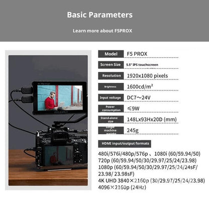 FEELWORLD F5PROX 5.5 Inch 4K HD Monitor 1600nit for DSLR / Mirrorless Camera Photography / Directing
