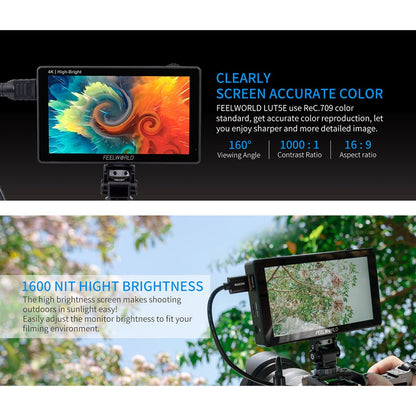 FEELWORLD LUT5E 5.5 inch 4K HD Monitor 1920x1080 IPS Full HD 1600nit High Brightness Display Screen for Photography / Videography