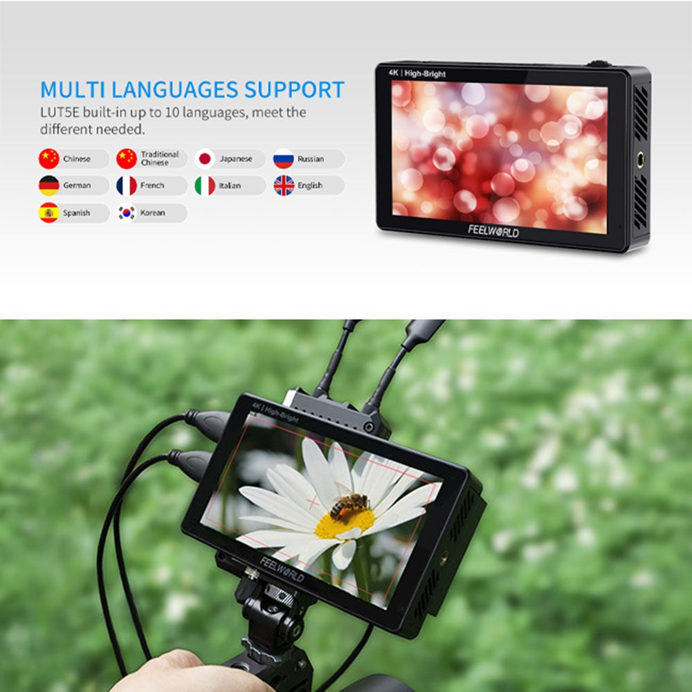 FEELWORLD LUT5E 5.5 inch 4K HD Monitor 1920x1080 IPS Full HD 1600nit High Brightness Display Screen for Photography / Videography