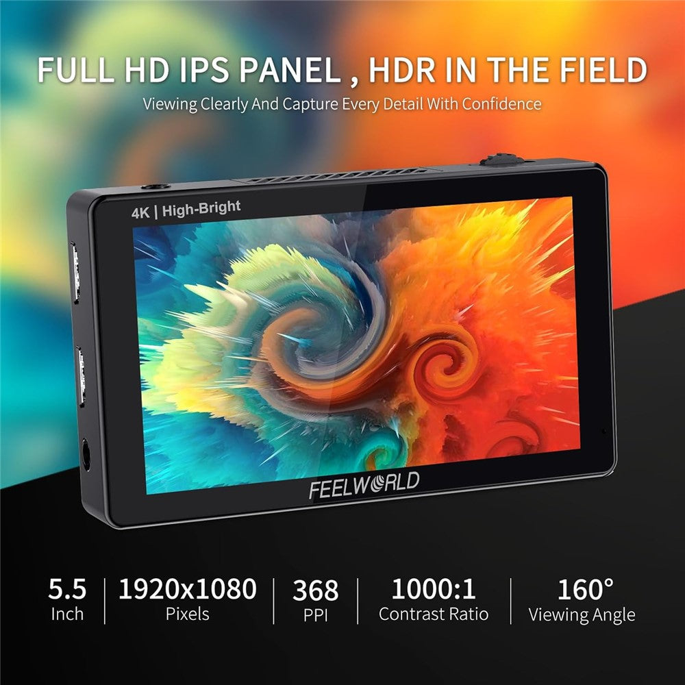 FEELWORLD LUT5E 5.5 inch 4K HD Monitor 1920x1080 IPS Full HD 1600nit High Brightness Display Screen for Photography / Videography