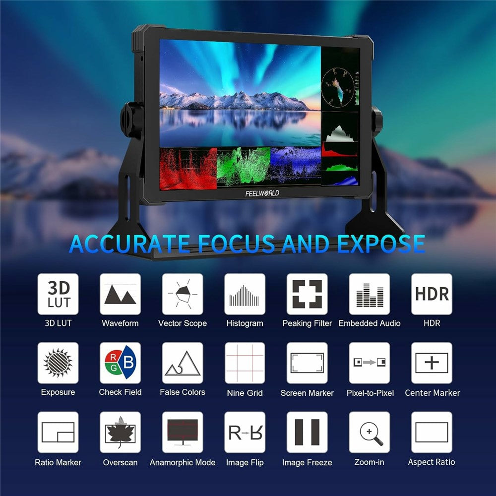 FEELWORLD T10 10.1 Inch 4K Camera Monitor External Display for DSLR / Mirrorless Cameras
