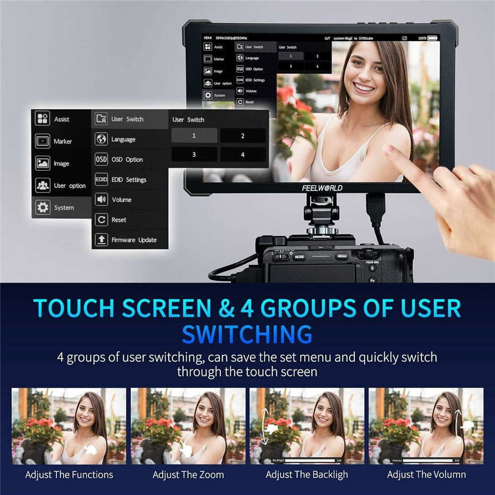 FEELWORLD T10 10.1 Inch 4K Camera Monitor External Display for DSLR / Mirrorless Cameras