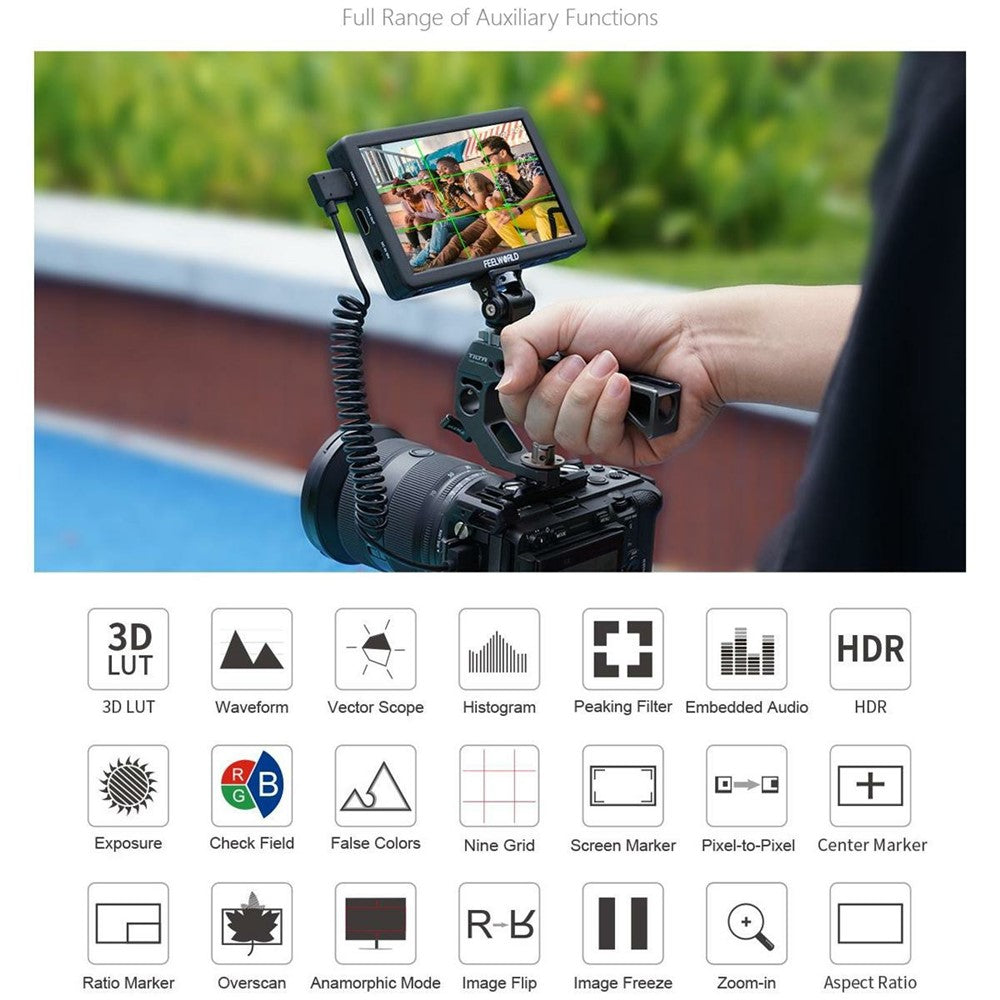 FEELWORLD T6 6 Inch Camera Monitor Aluminum DSLR / Mirrorless Camera External HD IPS Display for Photography