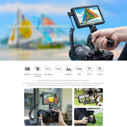 FEELWORLD T6 6 Inch Camera Monitor Aluminum DSLR / Mirrorless Camera External HD IPS Display for Photography