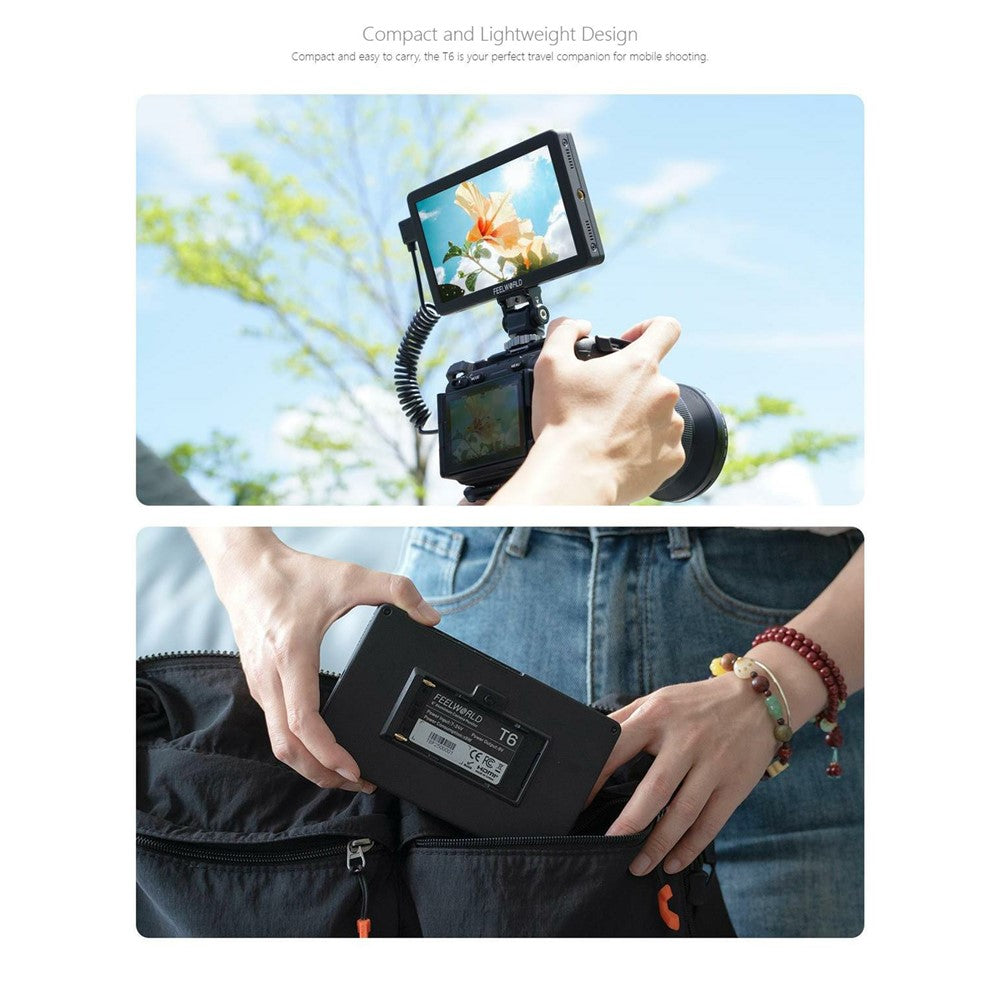 FEELWORLD T6 6 Inch Camera Monitor Aluminum DSLR / Mirrorless Camera External HD IPS Display for Photography