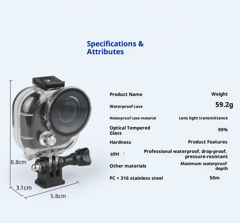 For Insta360 Go Ultra Action Camera Underwater Case 50m Diving Housing with Optical Glass Lens and 1/4 Interface