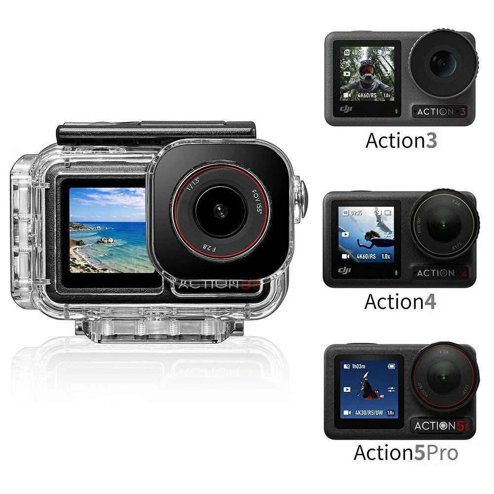 030 164FT  /  50m Waterproof Case for DJI Osmo Action 5 Pro  /  4  /  3 ABS Dive Housing Large Flat Glass Lens