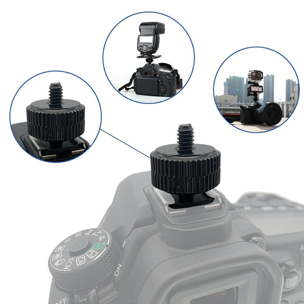 E001 1  /  4 Inch Screw Hot Shoe Mount Aluminum Alloy Adapter for Flash DSLR Camera Microphone Stand Bracket