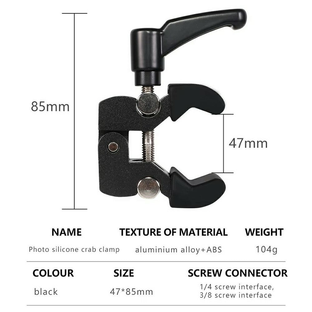 Z039 Photography Clamp 1 / 4''  3 / 8'' Thread Crab Pliers Clip for DSLR Cameras