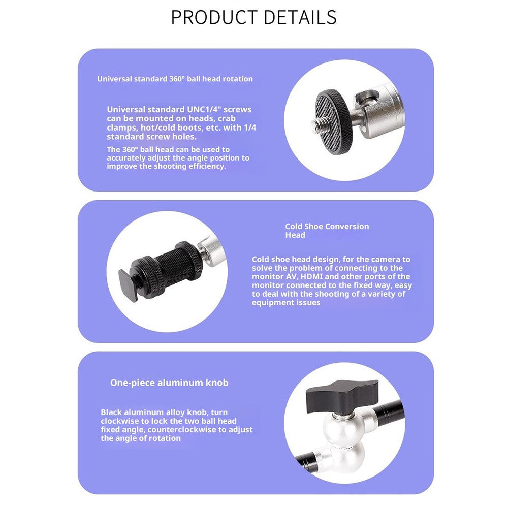 G148 11 Inch Magic Arm Metal Articulating Monitor Mount 360° Ball Head Camera Bracket for Photography