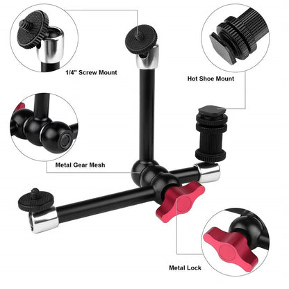 MA-03 11 Inch Triple Arm Mount for DSLR Camera Monitor Bracket Hot Shoe Magic Arm 360° Adjustable Stand Photography Equipment