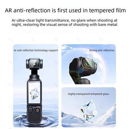 3 Sets For DJI Osmo Pocket 4 AR Anti-reflection Tempered Glass Camera Screen Protector Screen + Lens Film