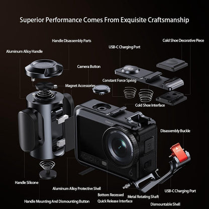 DJ-6 Detachable Magnetic Camera Cage Frame Case for DJI Osmo Action 6 Lightweight Aluminum Camera Protective Frame for Travel Outdoor Photography