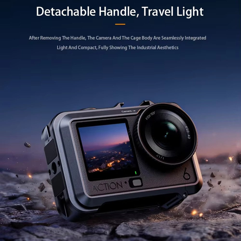 DJ-6 Detachable Magnetic Camera Cage Frame Case for DJI Osmo Action 6 Lightweight Aluminum Camera Protective Frame for Travel Outdoor Photography