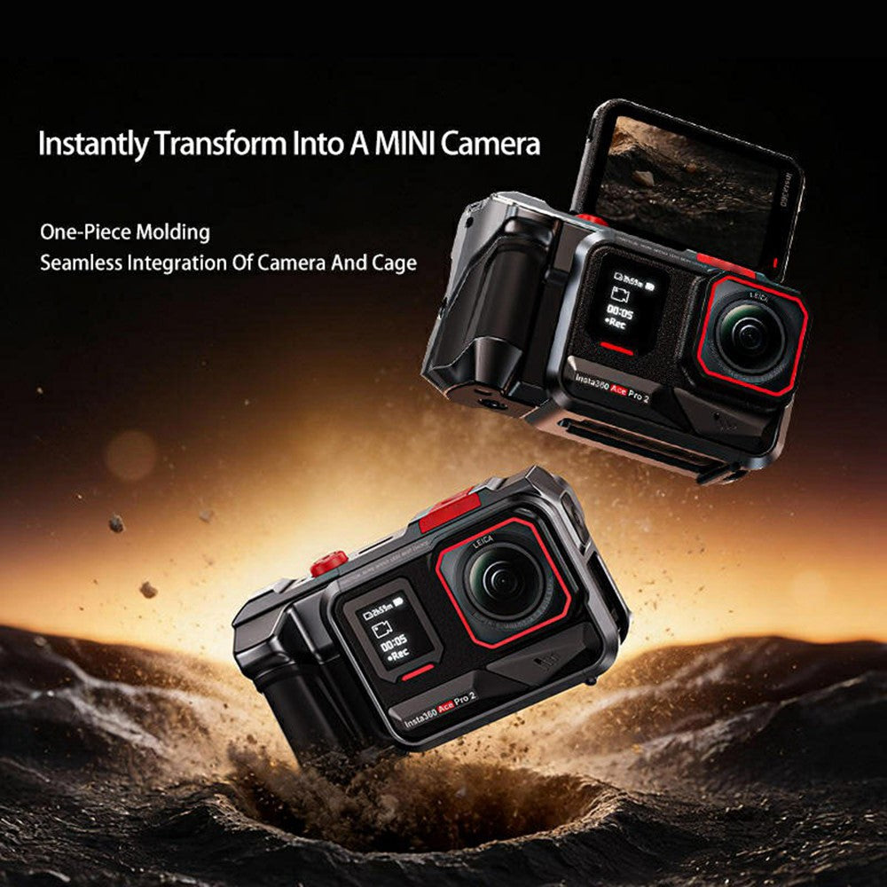 DJ-10 Camera Cage for Insta360 Ace Pro 2 One-Piece Aluminum Alloy CNC Protective Frame with Cold Shoe Mount & 1 / 4 Inch-20 Threaded Holes