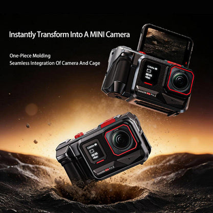 DJ-10 Camera Cage for Insta360 Ace Pro 2 One-Piece Aluminum Alloy CNC Protective Frame with Cold Shoe Mount & 1 / 4 Inch-20 Threaded Holes