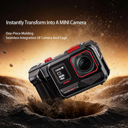 DJ-10 Camera Cage for Insta360 Ace Pro 2 One-Piece Aluminum Alloy CNC Protective Frame with Cold Shoe Mount & 1 / 4 Inch-20 Threaded Holes