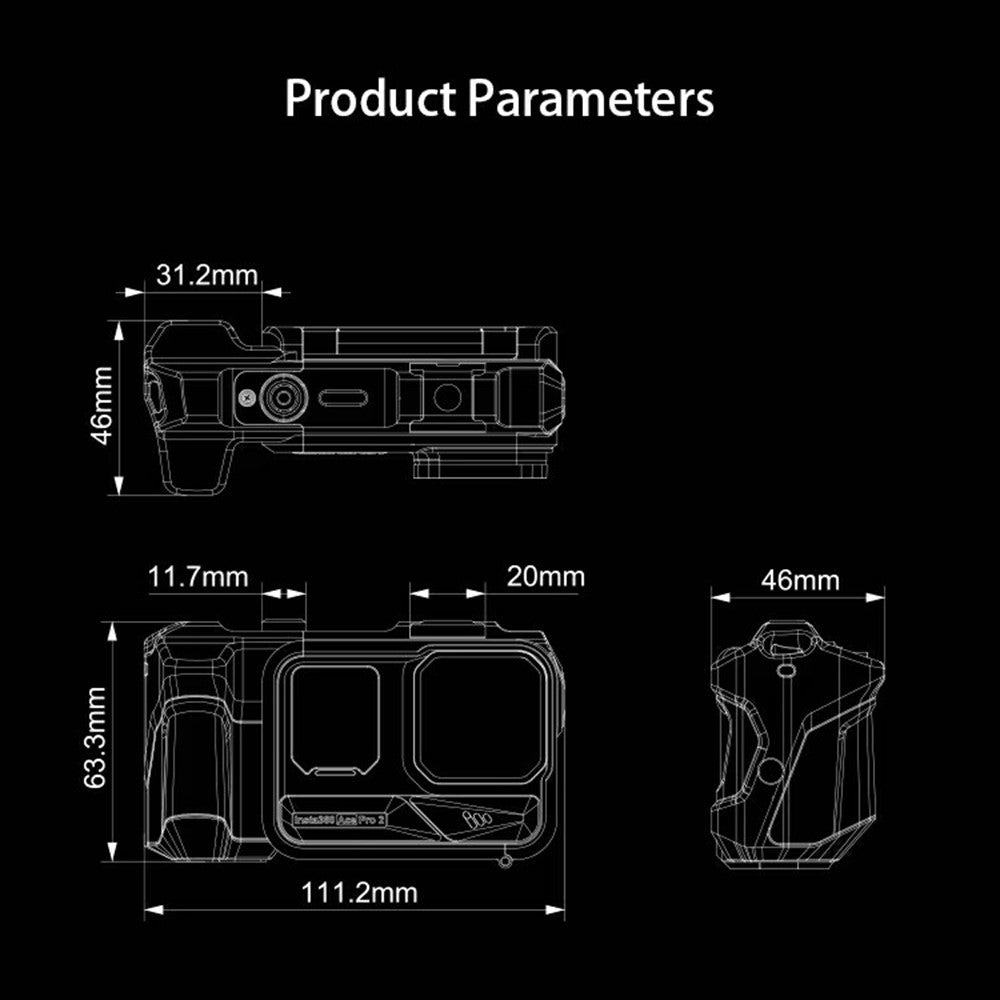 DJ-10 Camera Cage for Insta360 Ace Pro 2 One-Piece Aluminum Alloy CNC Protective Frame with Cold Shoe Mount & 1 / 4 Inch-20 Threaded Holes